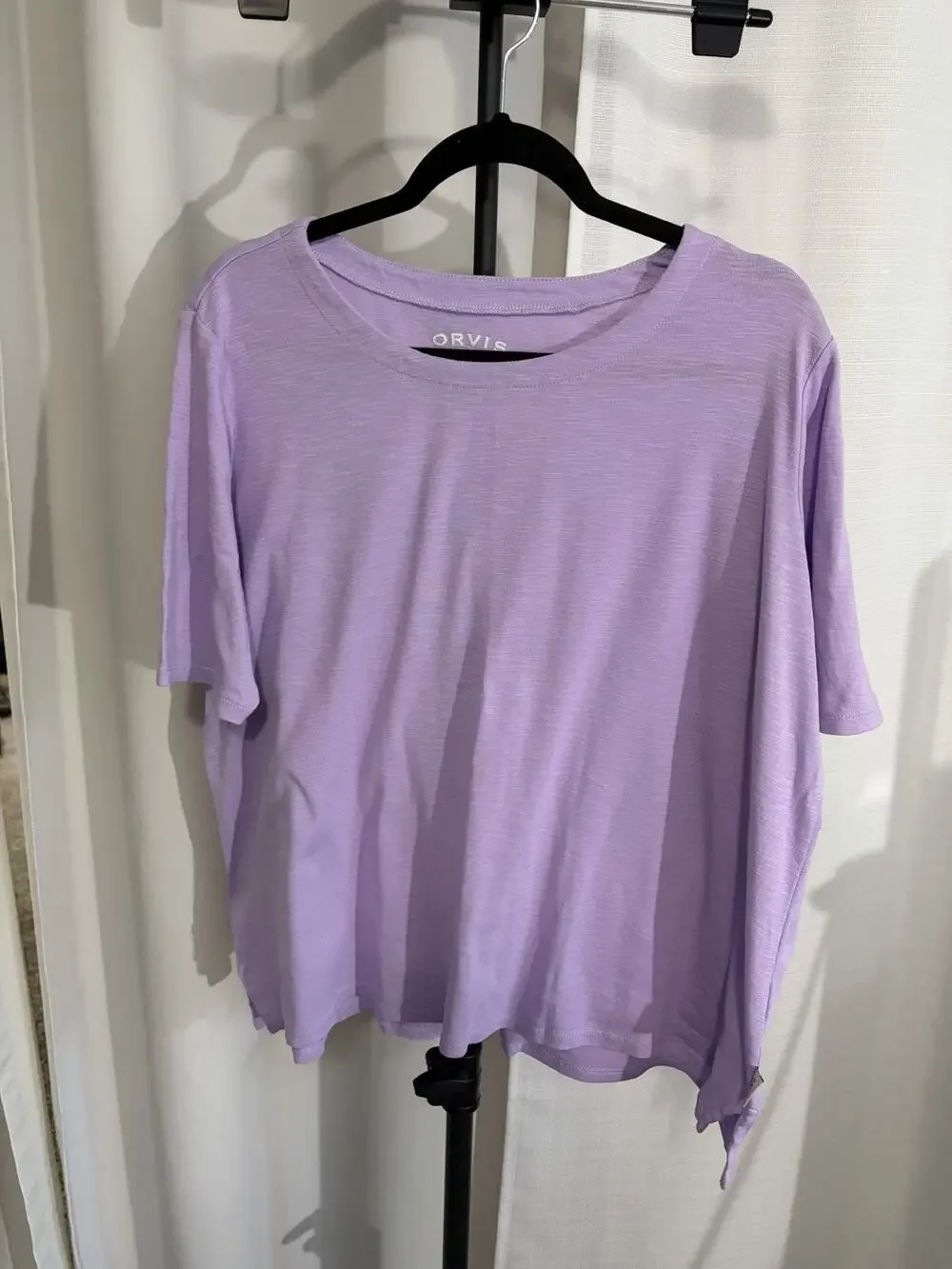 Orvis Purple Solid Crew Neck Short Sleeve Knit T-Shirt Women XL #0190